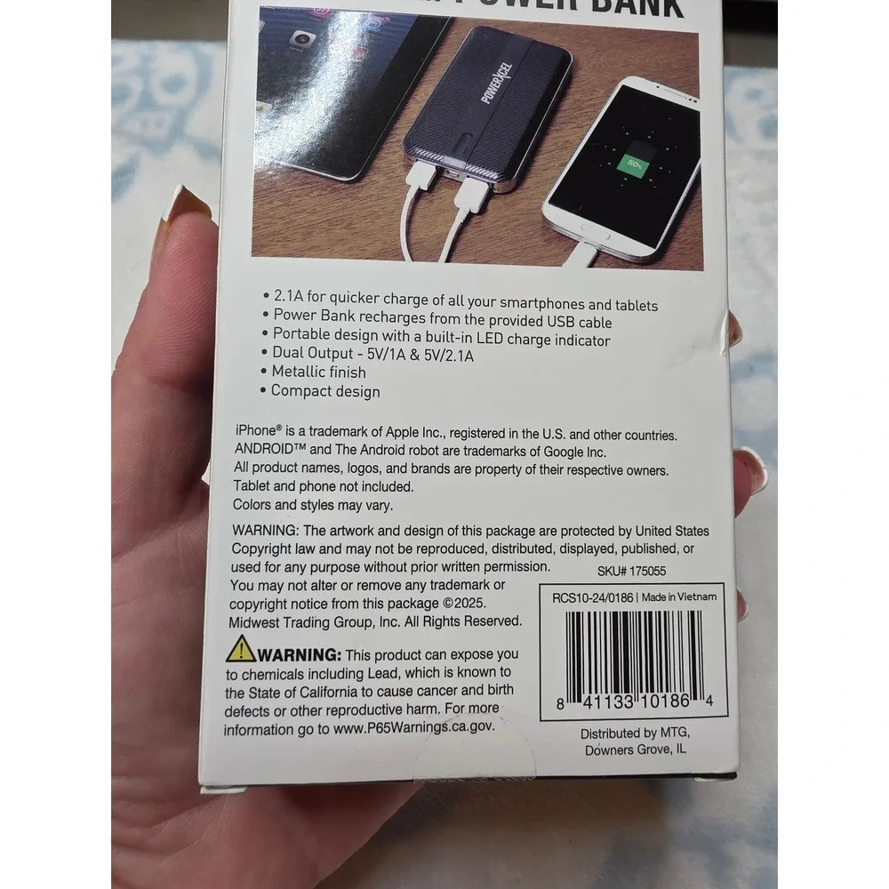 PowerXcel 10000mAh Rapid Charge Power Bank Dual USB Portable Slim Black‎ 15mm
